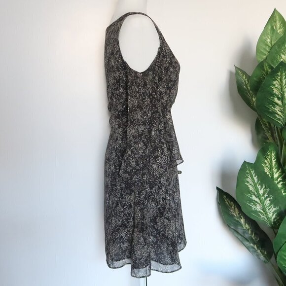 ZARA Black & Grey Print Cold Shoulder Chiffon Bell Sleeve Mini Dress Size Small - Picture 5 of 11